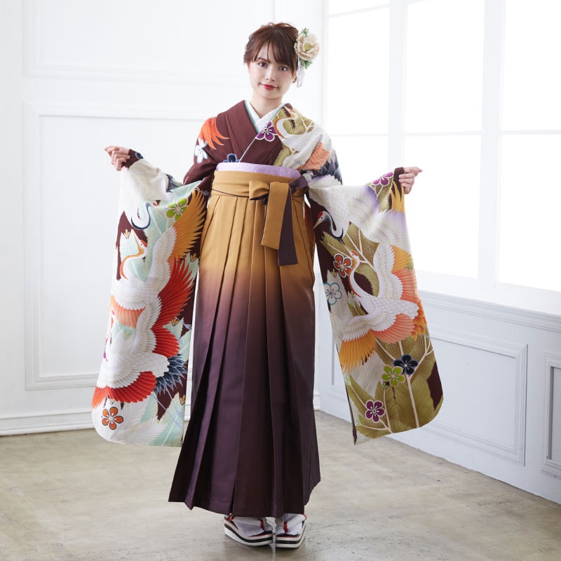 ジャパンスタイル 【SALE】 茶色 松鶴に梅 レンタル 振袖袴 R1775