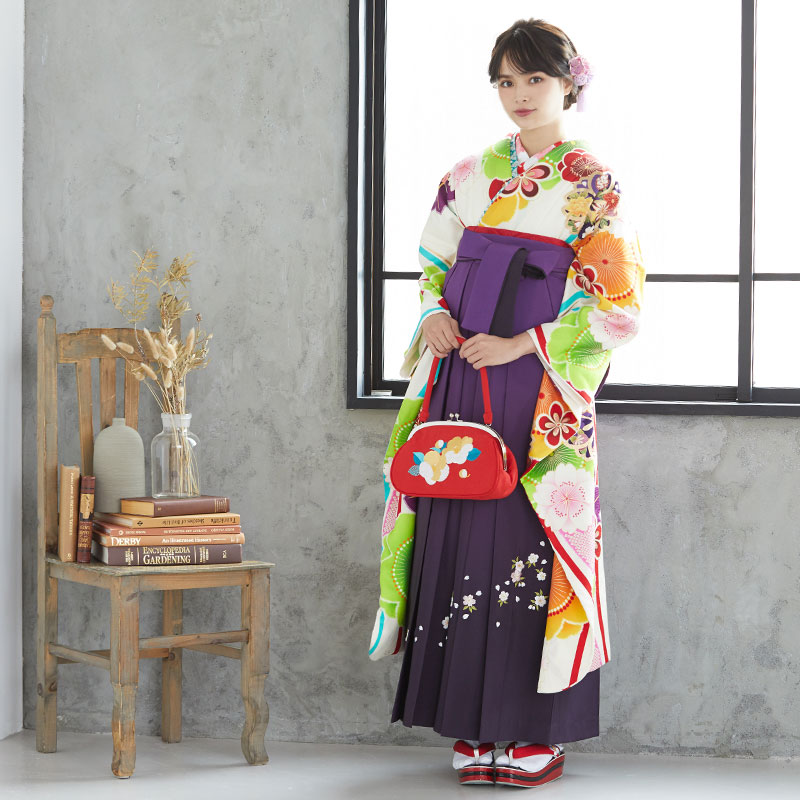  【SALE】 白 立涌に桜楓 絹  R1770 レンタル 振袖袴 R1769