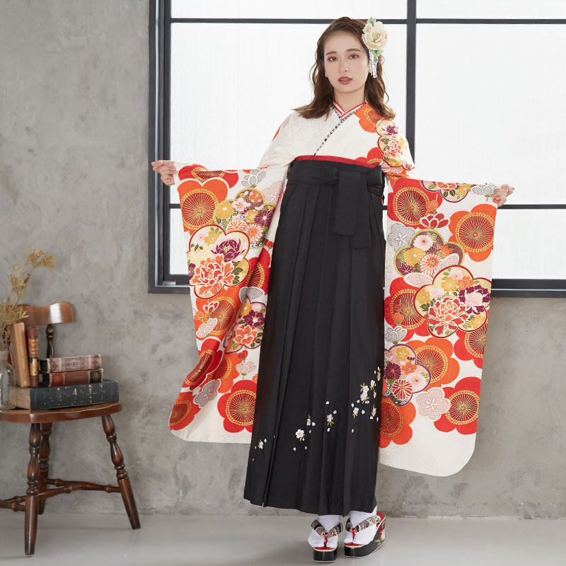  【SALE】 白 紅梅 絹 レンタル 振袖袴 R1730