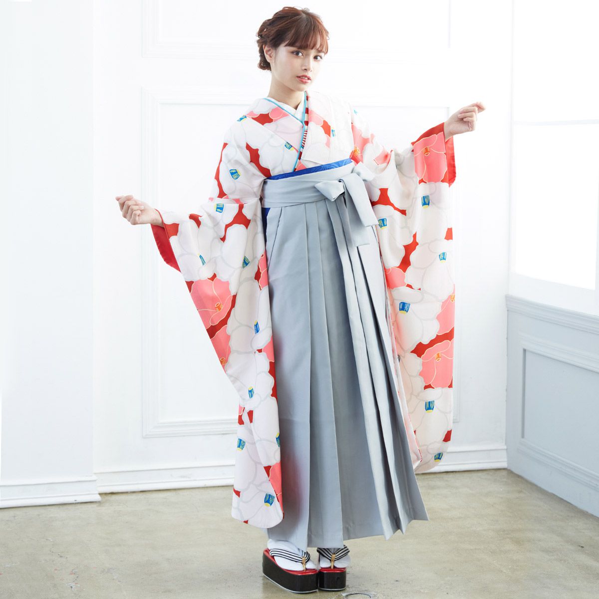  【SALE】 朱赤 椿尽くし レンタル 振袖袴 R1698