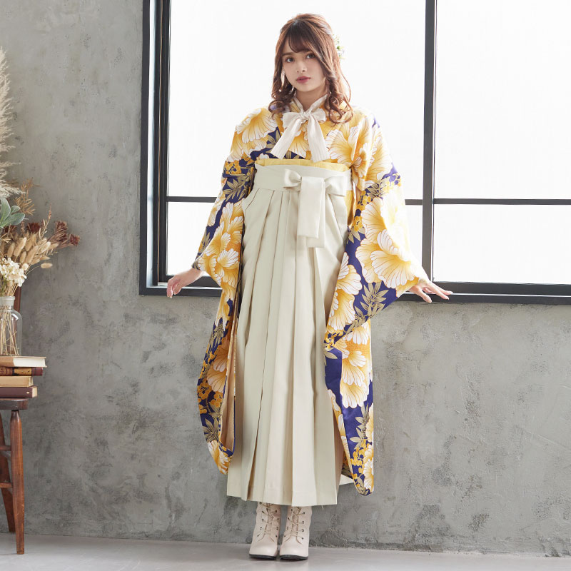  【SALE】 紺 牡丹に鳥 レンタル 振袖袴 R1612