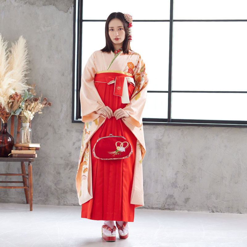  【SALE】 ピンク 吉祥熨斗目に貝桶  絹 レンタル 振袖袴 R930