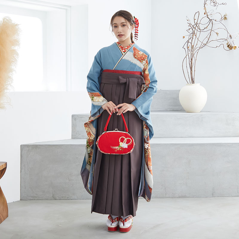  水色　大熨斗目  絹 レンタル 振袖袴 R829