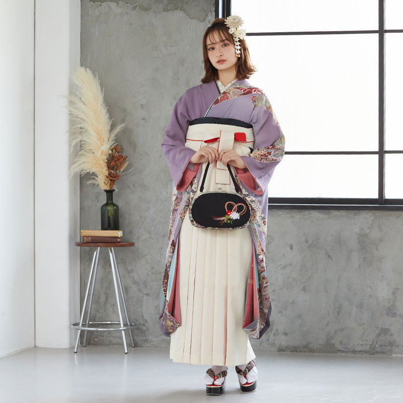  【SALE】 紫ぼかし 熨斗文様  絹 レンタル 振袖袴 R825