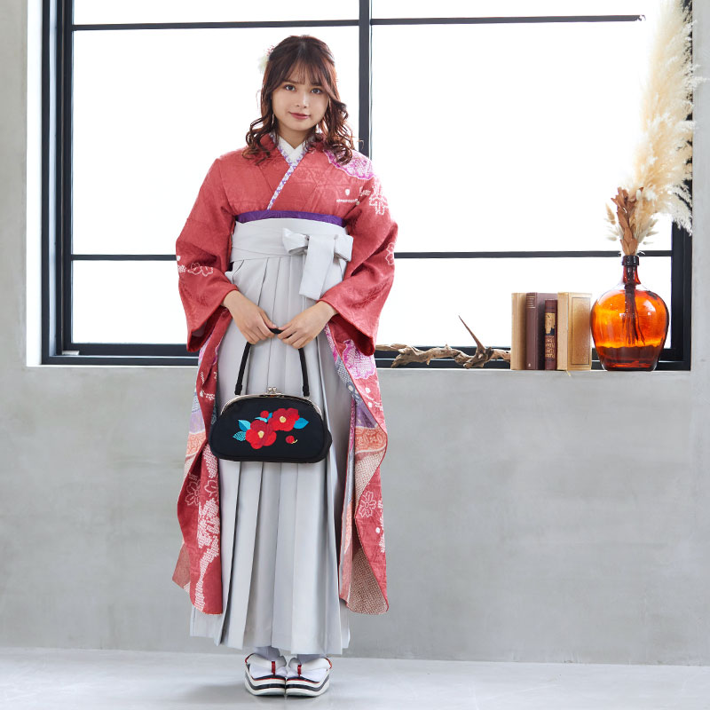  【SALE】 薄紅　桜重ね道長  絹 レンタル 振袖袴 R798