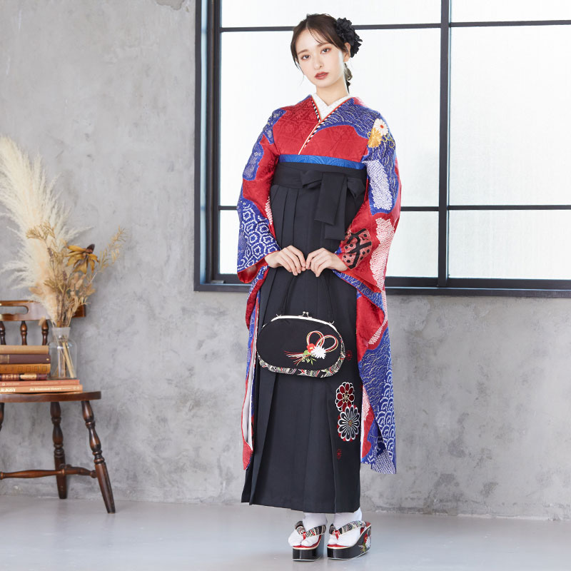  【SALE】 赤 疋田道長取金駒菊  絹  宅 レンタル 振袖袴 R774