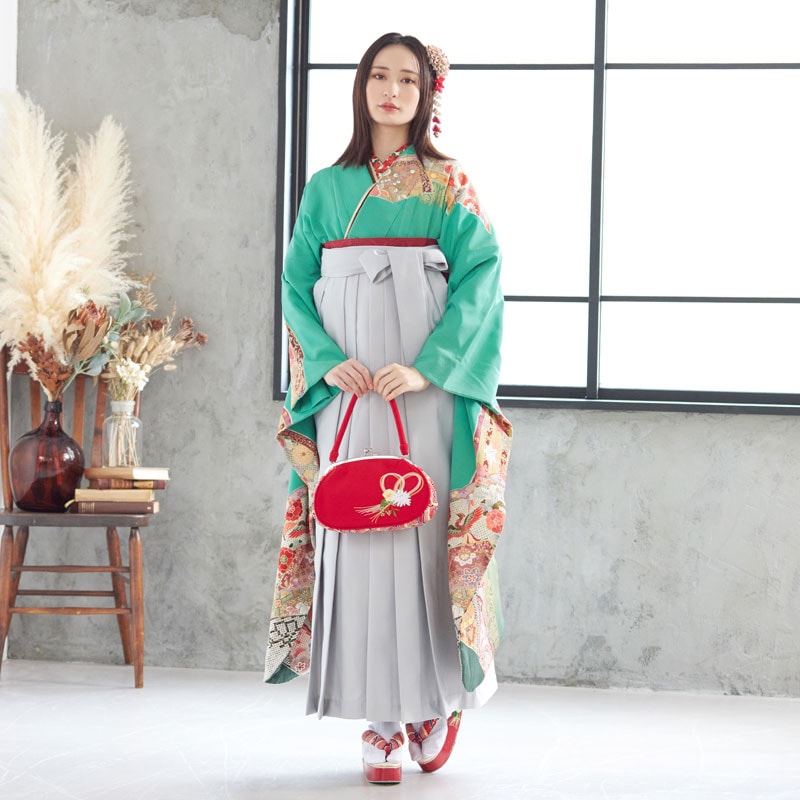  【SALE】 薄緑 正倉院文様  絹  宅  Web限定商品 レンタル 振袖袴 R726