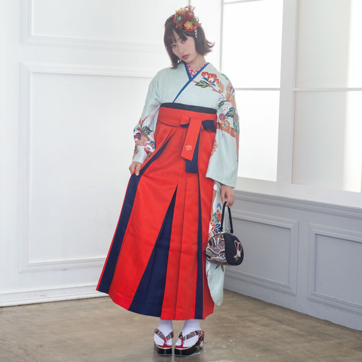  【SALE】 薄緑 変わり梅笹文様  絹  宅  Web限定商品 レンタル 振袖袴 R718