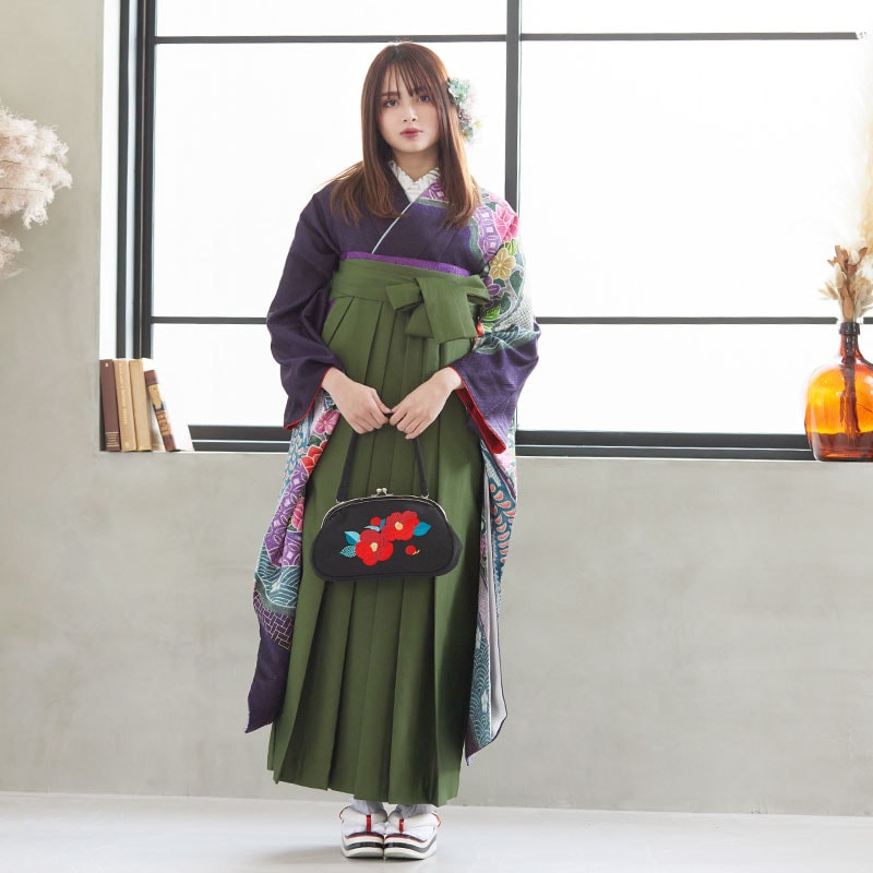  【SALE】 紫紺　道長取七宝に菊牡丹  絹  宅  Web限定商品 レンタル 振袖袴 R708