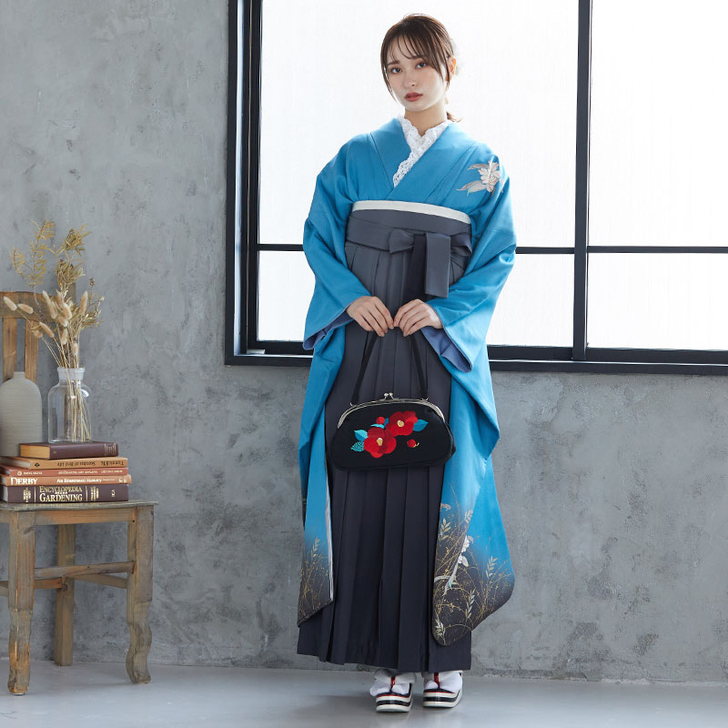  ブルー シャクナゲ  絹  宅  Web限定商品 レンタル 振袖袴 R680