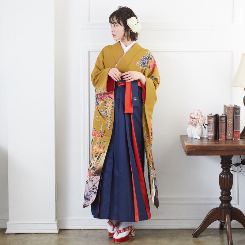  【SALE】 辛子 紅型 菖蒲牡丹に水鳥  絹  宅 レンタル 振袖袴 R520