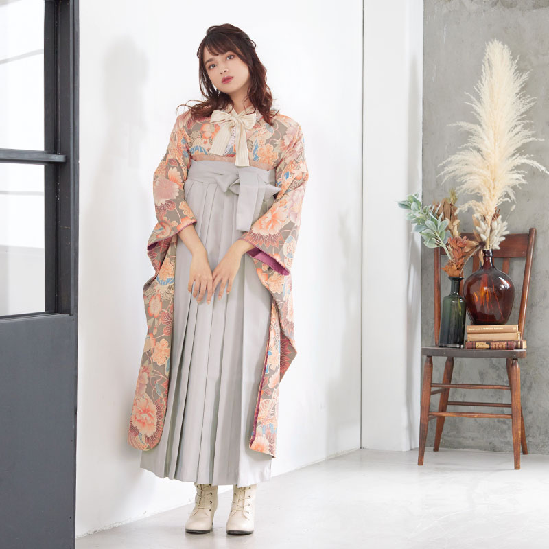 ツモリチサト 【SALE】 オフグレー 花々宝尽くし レンタル 振袖袴 R151