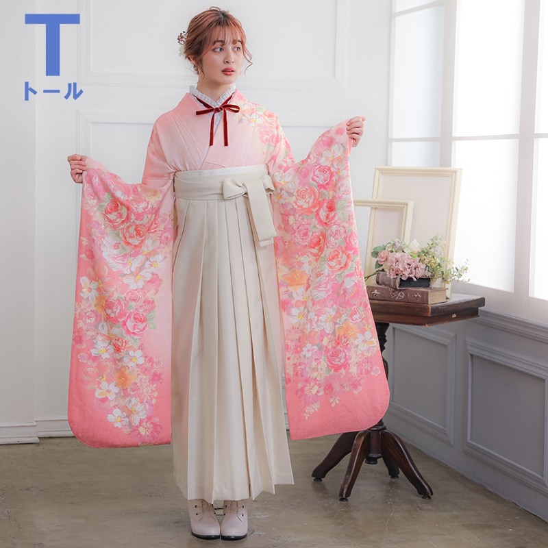 LIZ LISA 【SALE】 ピンク 薔薇尽し 絹  R1926 【トールサイズ】 レンタル 振袖袴 R1491