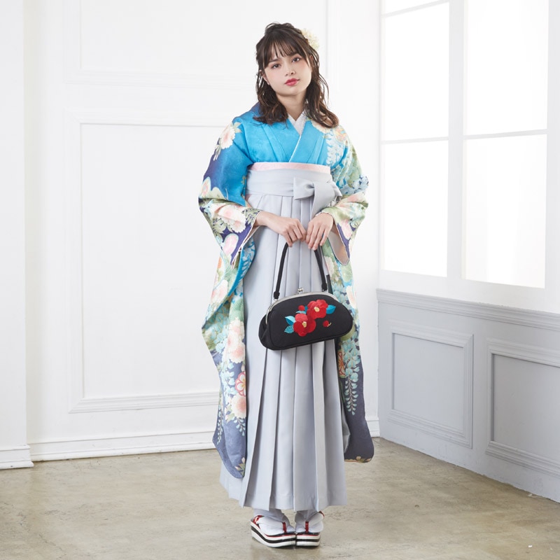 MIIA 【SALE】 水色 桜松藤 絹 レンタル 振袖袴 R1488