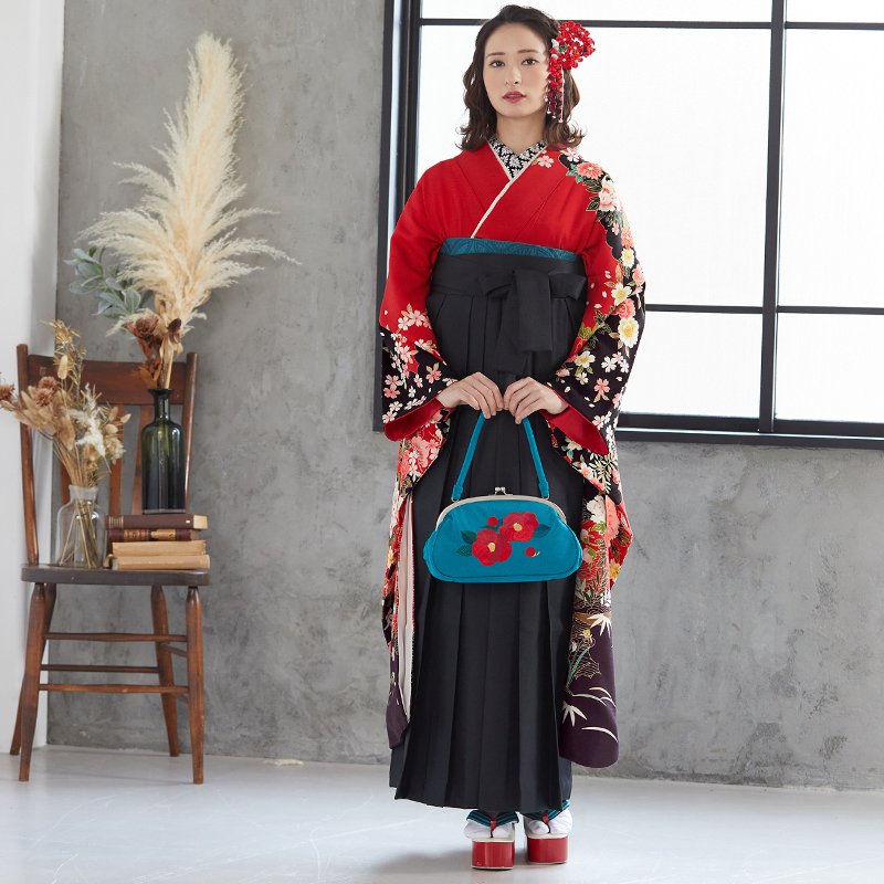  【SALE】 赤 牡丹に鴛鴦 1759 レンタル 振袖袴 R1457