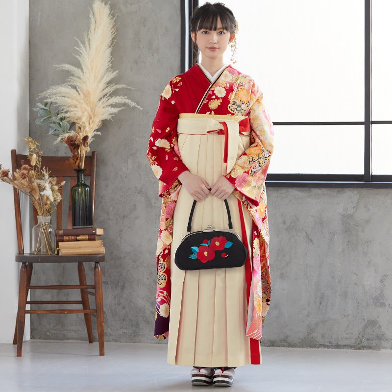 赤 桜花藤牡丹 絹 宅 Web限定商品 レンタル 振袖袴 R1383