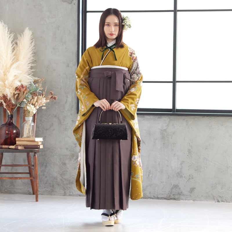  【SALE】 黄土 古典辻が花  絹 レンタル 振袖袴 R1347