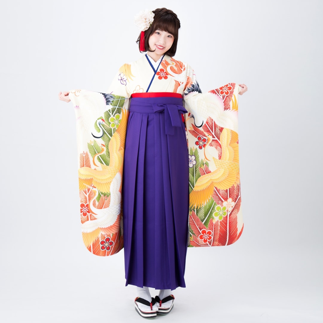 きもの道楽 【SALE】 白 波に松鶴 レンタル 振袖袴 R1249