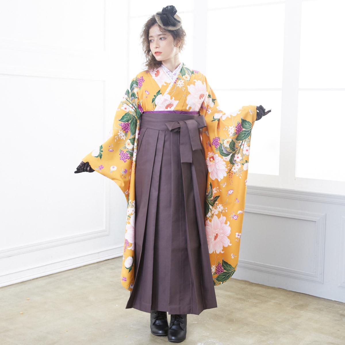 きもの道楽 【SALE】 オレンジ ダリア レンタル 振袖袴 R1246