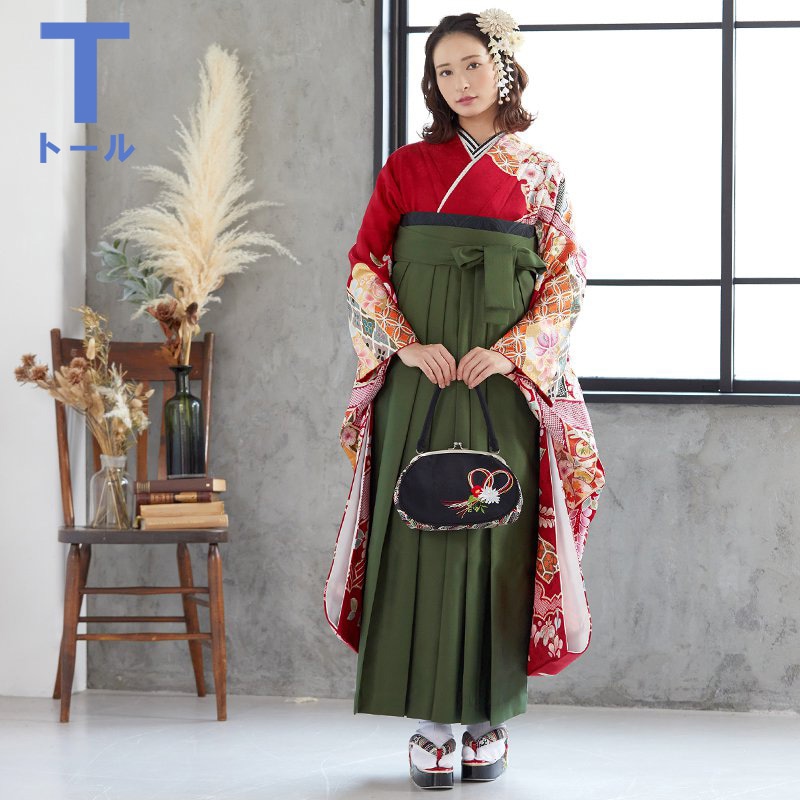  【SALE】 赤　雲取熨斗に辻が花 絹  宅 【トールサイズ】 Web限定商品 レンタル 振袖袴 R1245