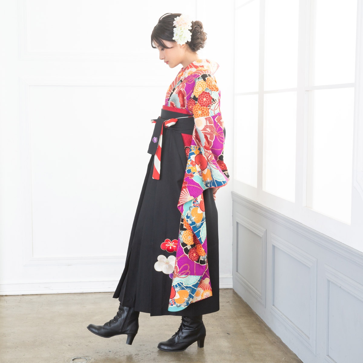 九重 【SALE】 紫 花扇 レンタル 振袖袴 R1202