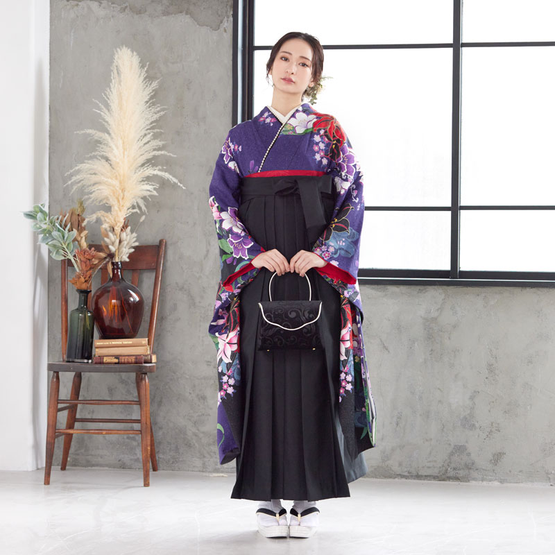  【SALE】 紫 百合乱舞  絹  宅  Web限定商品 レンタル 振袖袴 R1197