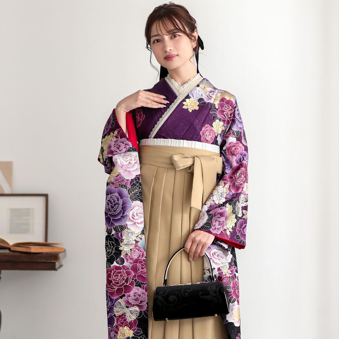 【SALE】 紫 薔薇 絹 レンタル 振袖袴 R1188