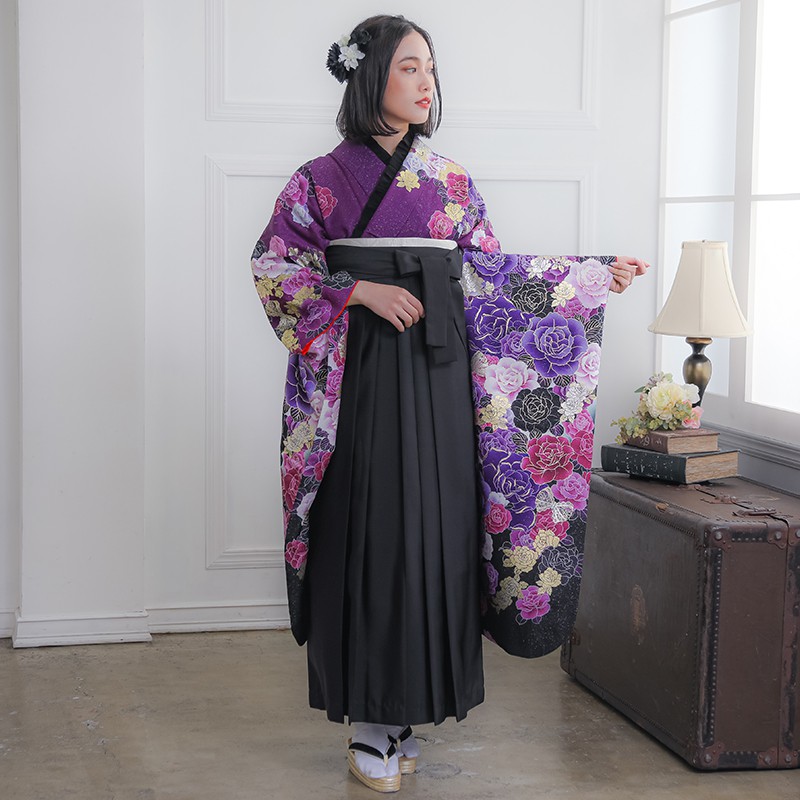  【SALE】 紫 薔薇  絹 レンタル 振袖袴 R1188