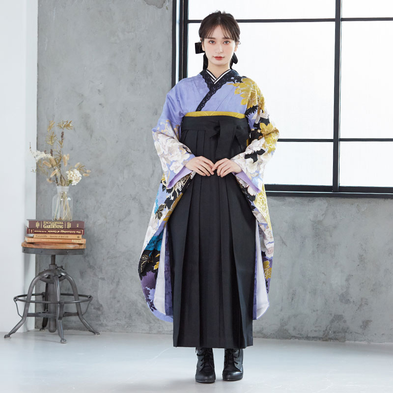 MURUA 【SALE】 藤紫 牡丹に八重桜 絹 レンタル 振袖袴 R1079