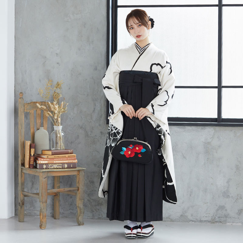  【SALE】 白 牡丹  絹 レンタル 振袖袴 R1018