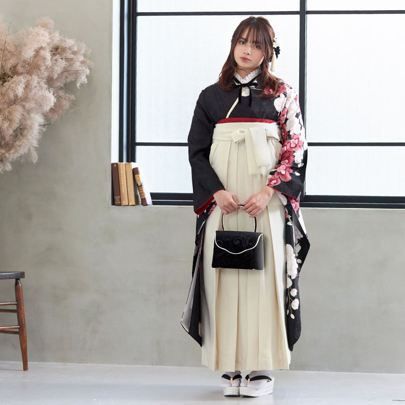  【SALE】 黒　胡蝶蘭 レンタル 振袖袴 R066