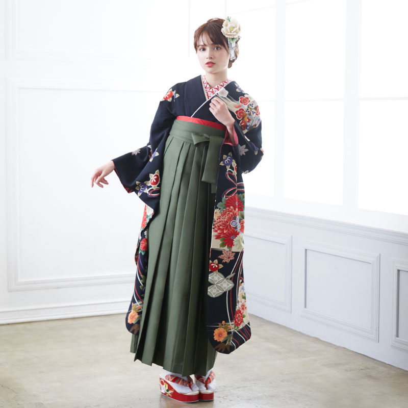 きもの道楽 【SALE】 黒 牡丹と雪輪に鳳凰と花 レンタル 振袖袴 R442