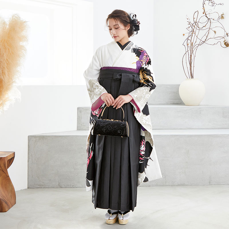 Rumi K 【SALE】 白　薔薇 レンタル 振袖袴 R393