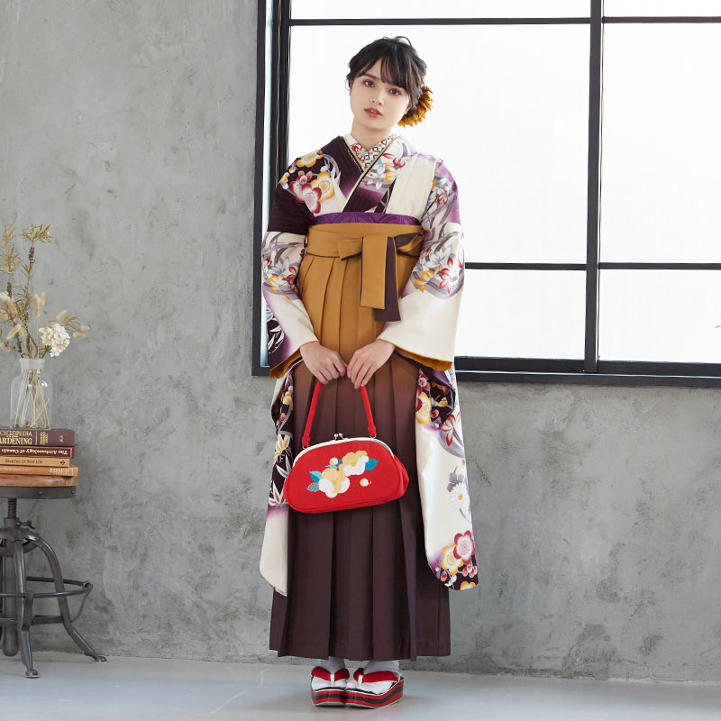 和風館 【SALE】 白×紫 四君子花丸文  宅  Web限定商品 レンタル 振袖袴 R273