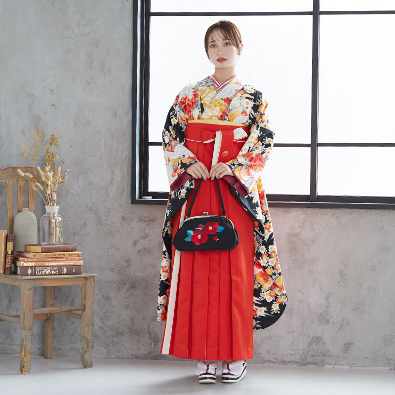 きもの道楽 【SALE】 黒 鶴と牡丹 レンタル 振袖袴 R225