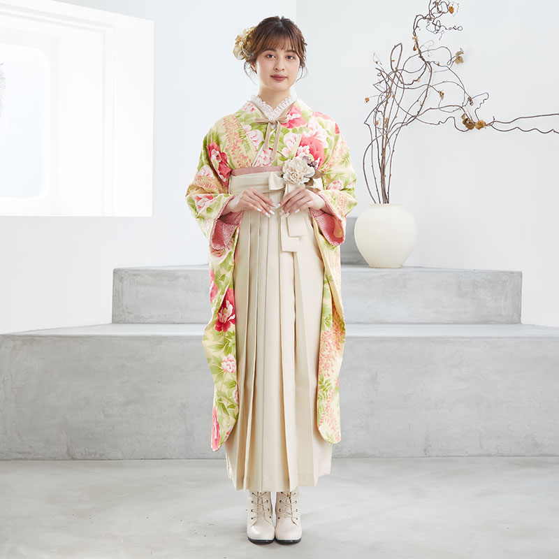 きもの道楽 【SALE】 クリーム　大輪の牡丹と藤 レンタル 振袖袴 R221