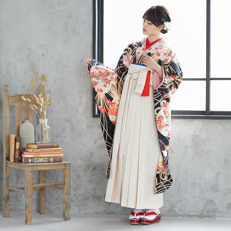 きもの道楽 【SALE】 黒 艶やか薬玉 レンタル 振袖袴 R216