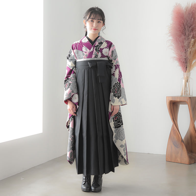 和風館 【SALE】 ベージュ×紫　コラージュの薔薇 レンタル 振袖袴 R212