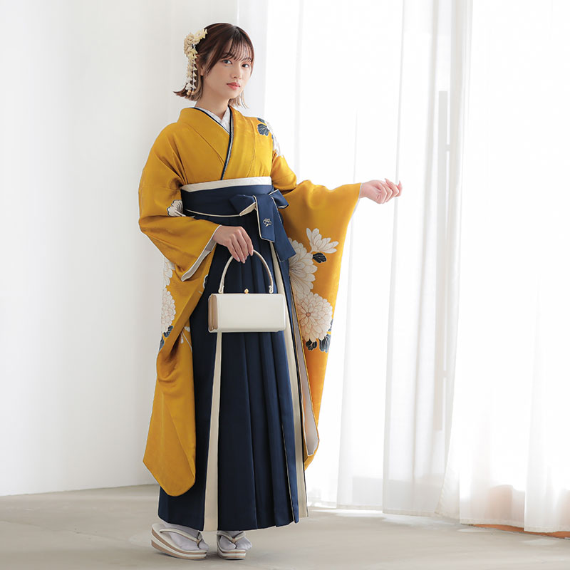 ナナイロ からし色　菊 レンタル 振袖袴 R2052