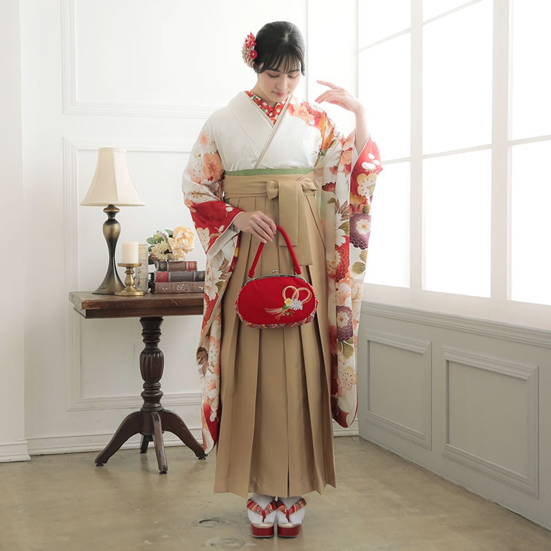 東京レトロ 【SALE】 白　菊牡丹に梅 レンタル 振袖袴 R2038