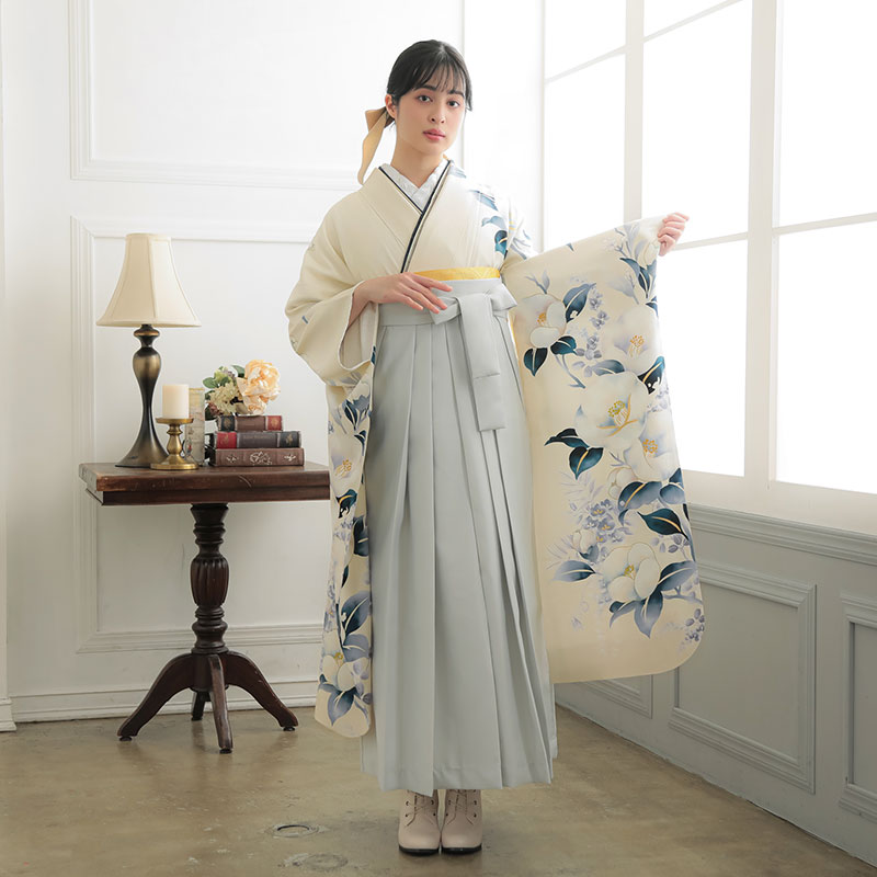 東京レトロ 【SALE】 オフホワイト　椿 レンタル 振袖袴 R2037