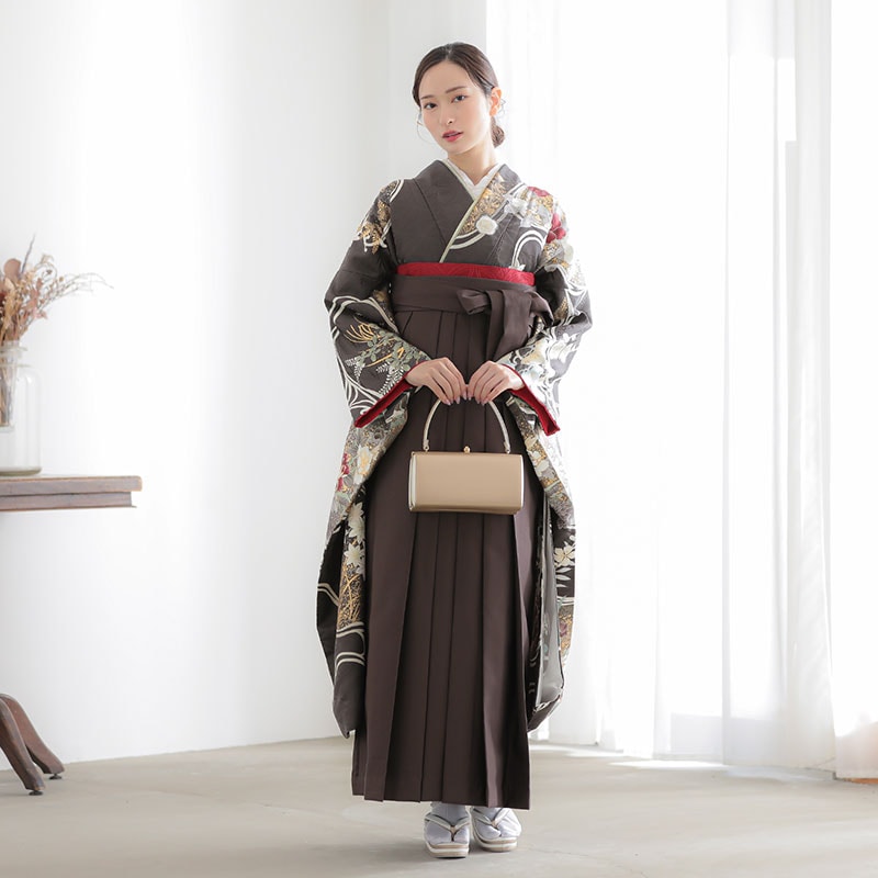 Vサンク 【SALE】 アンティークブラウン　流水百華 レンタル 振袖袴 R2036