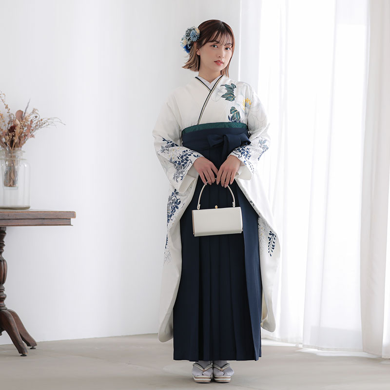 Vサンク 【SALE】 白　牡丹に花々 レンタル 振袖袴 R2035