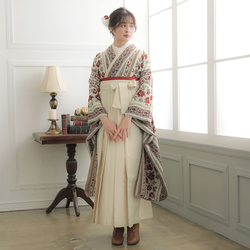 和風館 生成　ゴブラン織調薔薇 レンタル 振袖袴 R2034