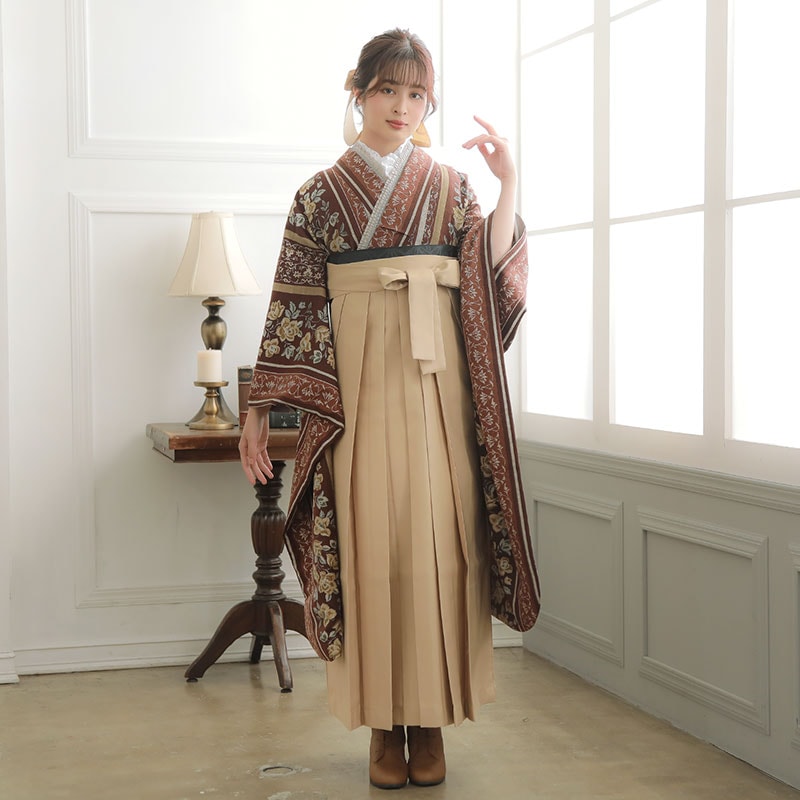 和風館 【SALE】 ブラウン　ゴブラン織調薔薇 レンタル 振袖袴 R2033