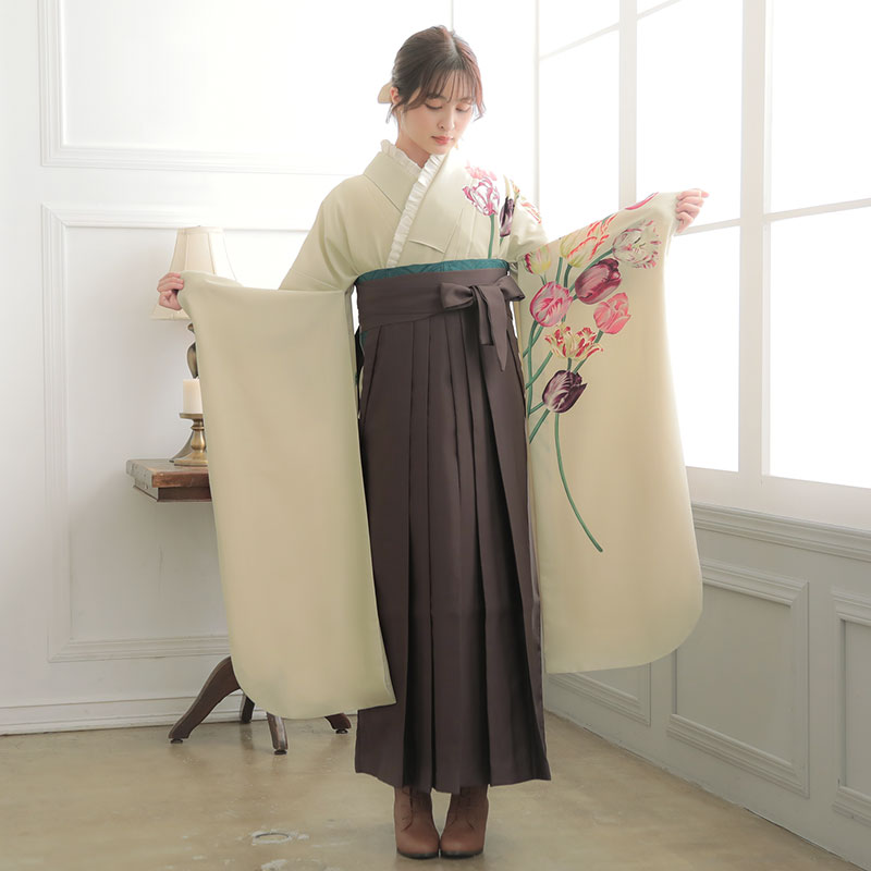 和風館 ベージュ　チューリップ レンタル 振袖袴 R2032