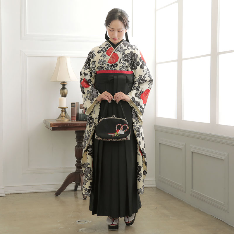 九重 【SALE】 生成　紅梅に菊牡丹 レンタル 振袖袴 R2031