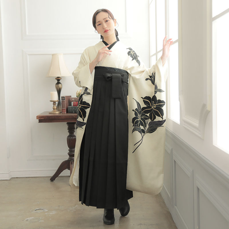  【SALE】 オフホワイト　百合 レンタル 振袖袴 R2026