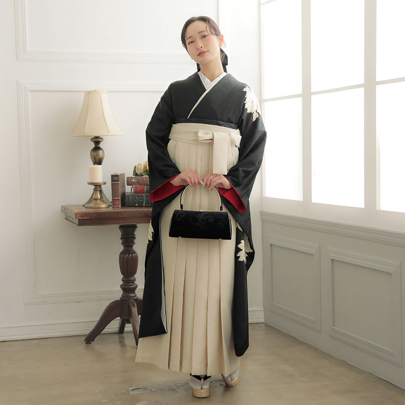  【SALE】 黒　牡丹 レンタル 振袖袴 R2025
