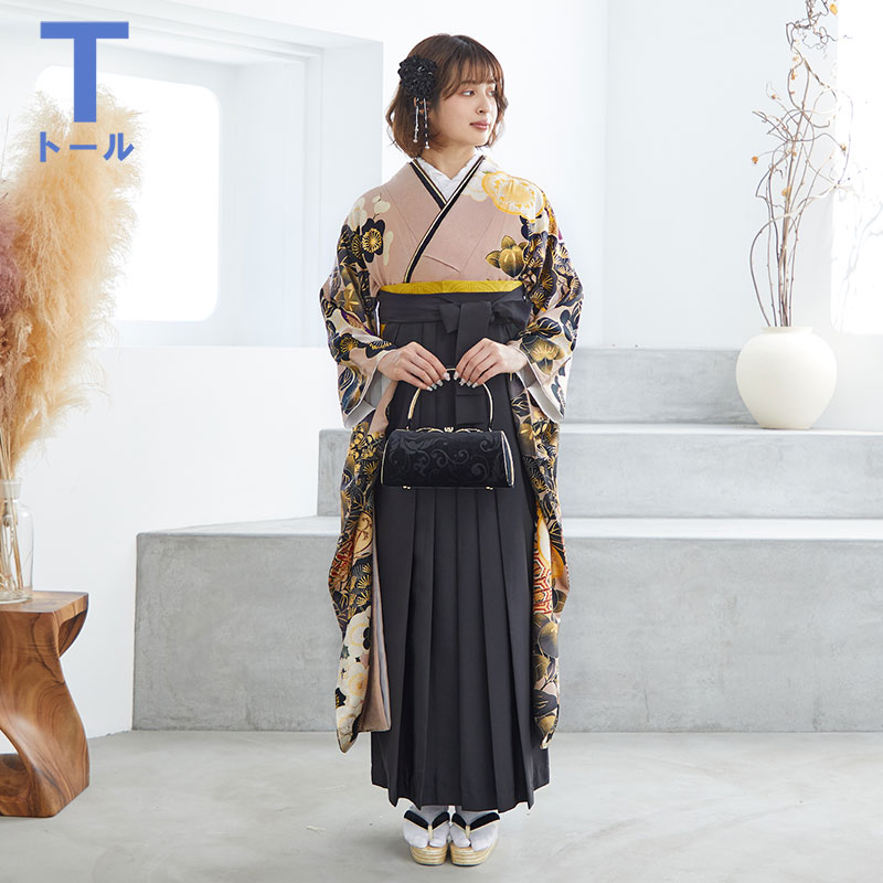 Vサンク 【SALE】 ピンクベージュ 松に吉祥花 R1990 【トールサイズ】 レンタル 振袖袴 R2019